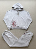 Derschutze Floral Embroidery Fleece-Lined Casual Suit for Men and Women: Hooded Sweatshirt, Loose Fit Jogger Pants