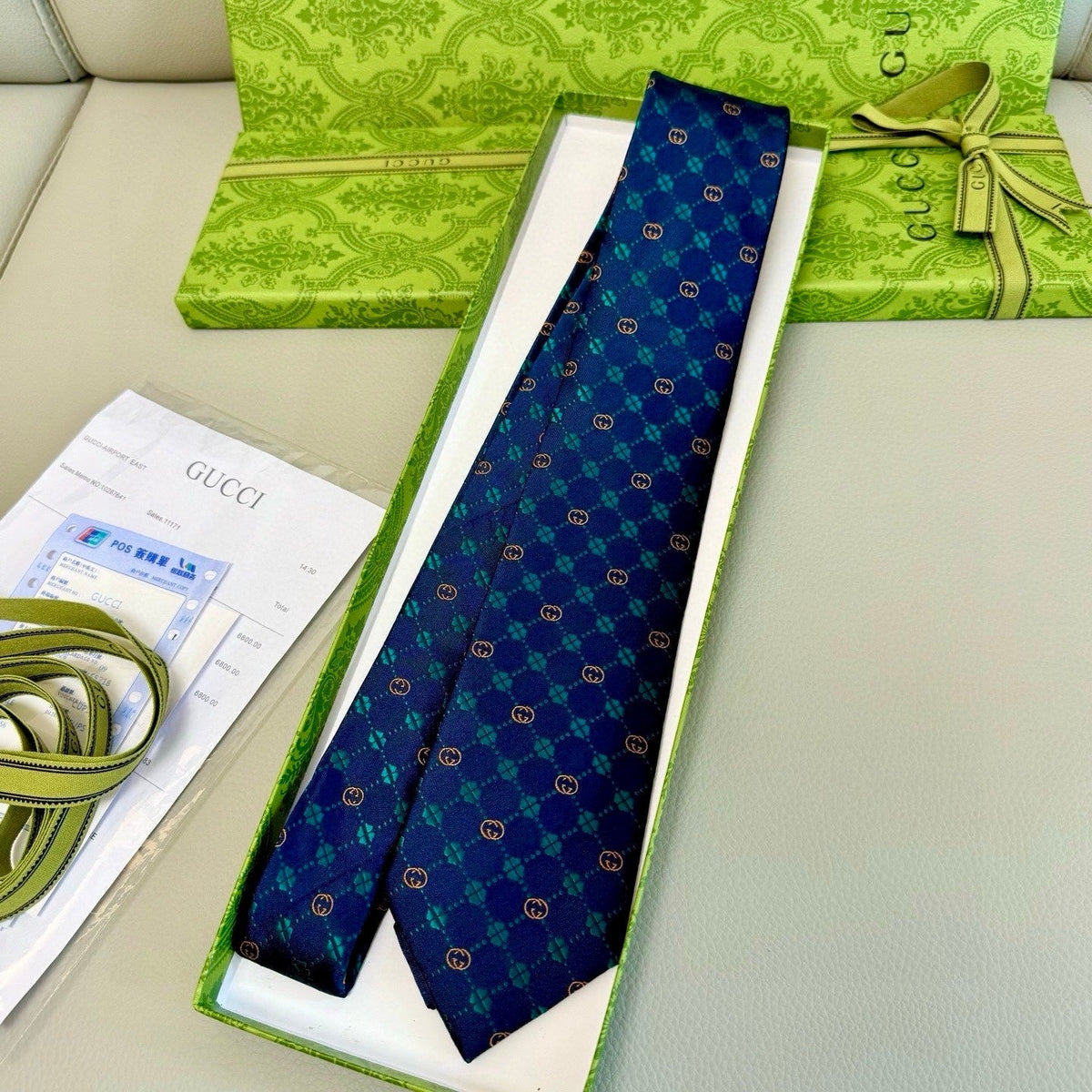 Gucci Style Men's Interlocking G Stripe Silk Tie