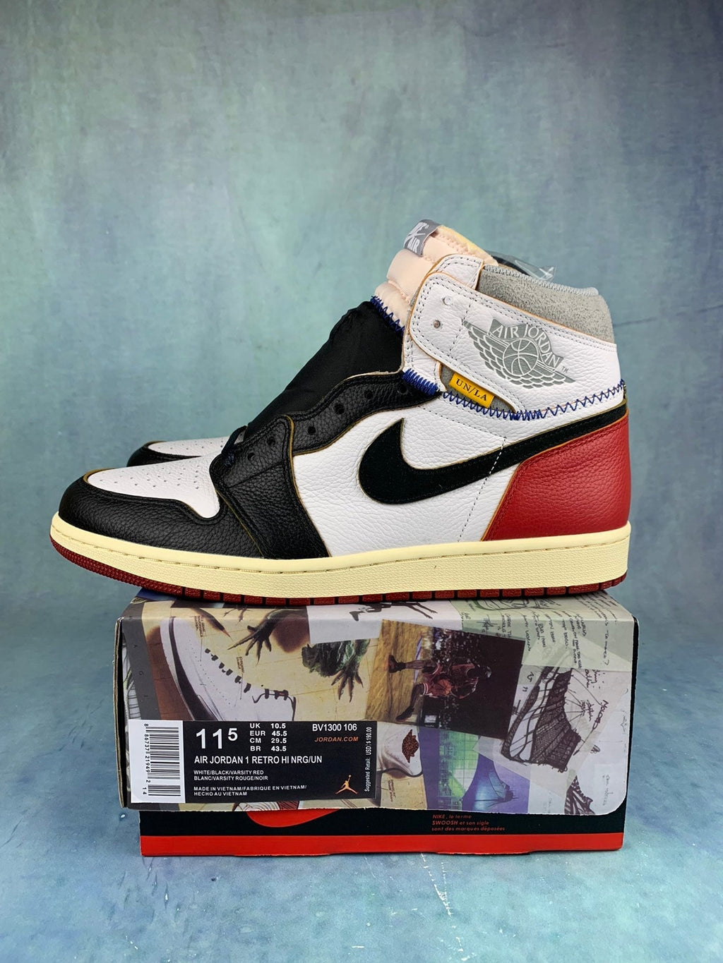 Air Jordan 1 High Black, White, and Red Unisex Sneakers BV1300-106