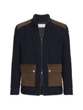 Brunello Cucinelli cable-knit cardigan in cashmere feather yarn with suede inserts