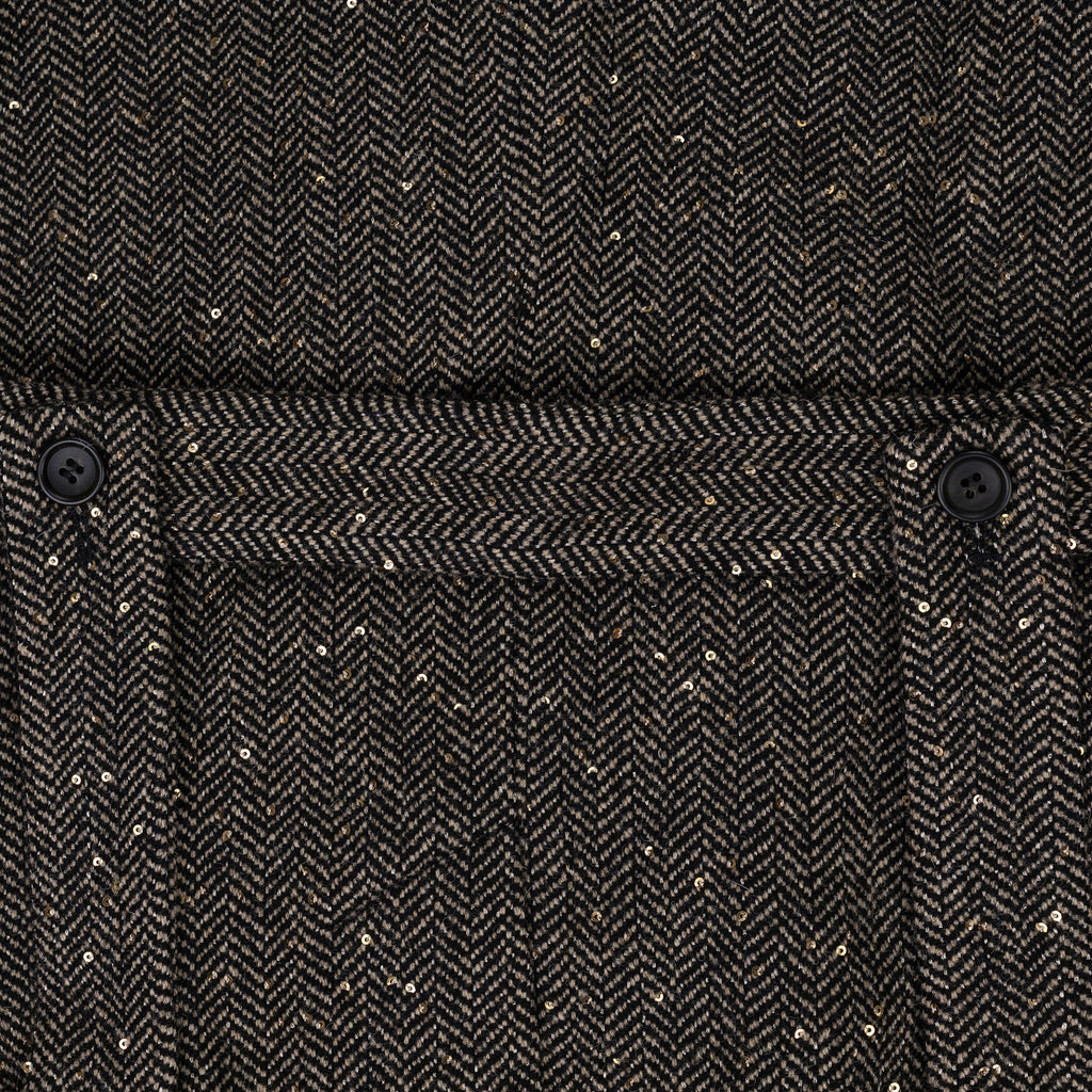Black Sand Herringbone Sequin Long Coat