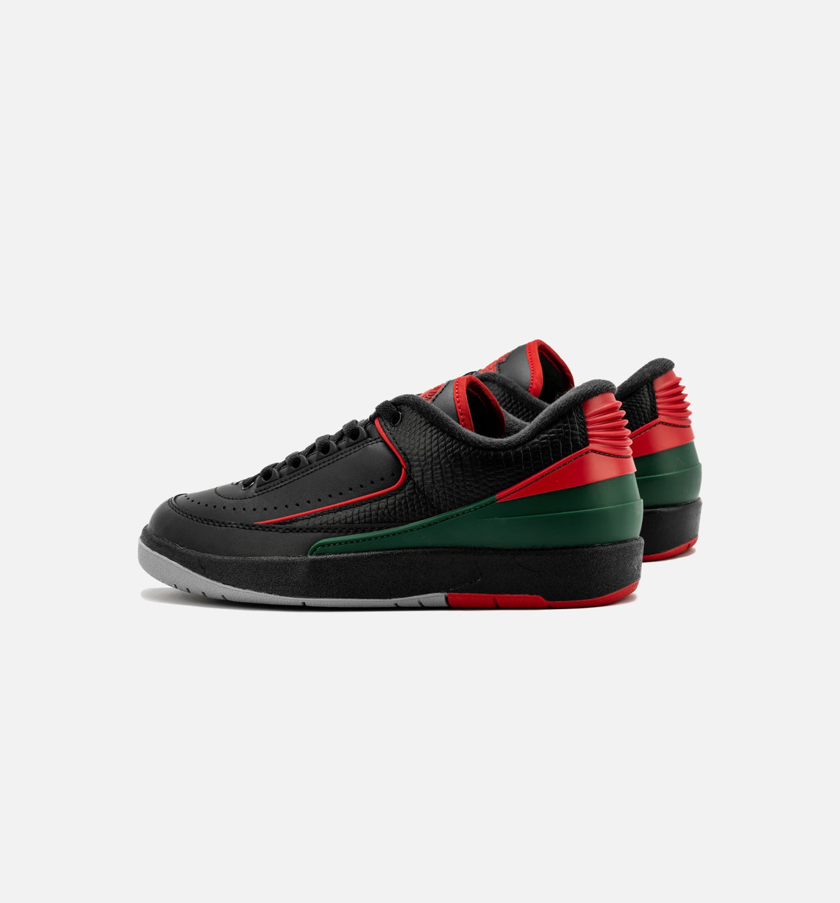 Air Jordan 2 Retro Low Christmas Grade School Shoes - Black Fire Red Cement Grey
