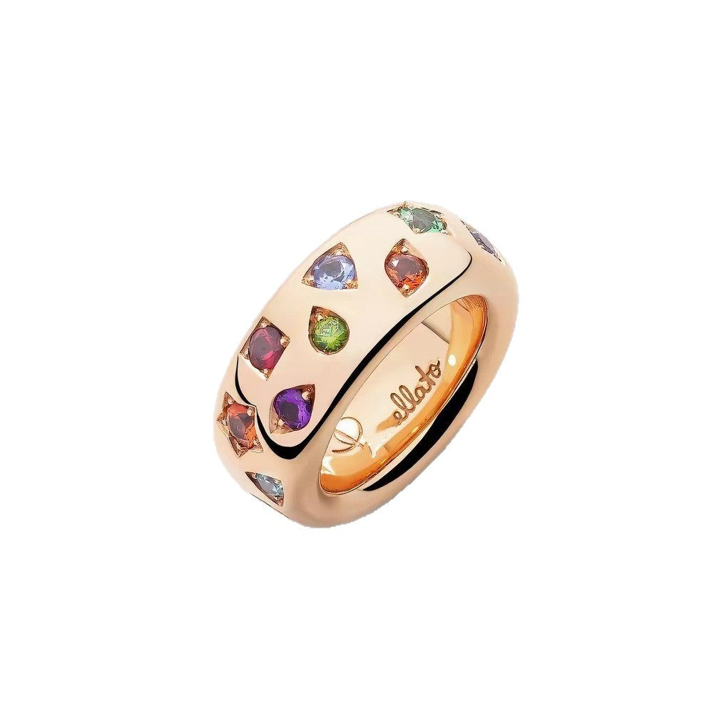 Pomellato Style Multicolor Stone Cubic Zirconia 18K Gold-Plated Ring