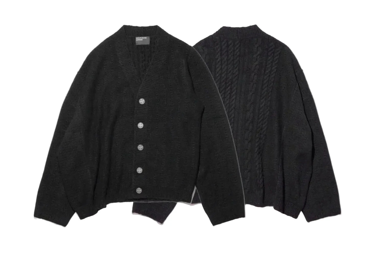 ERD Silver Button Mixed-Knit Oversized Cardigan - Black