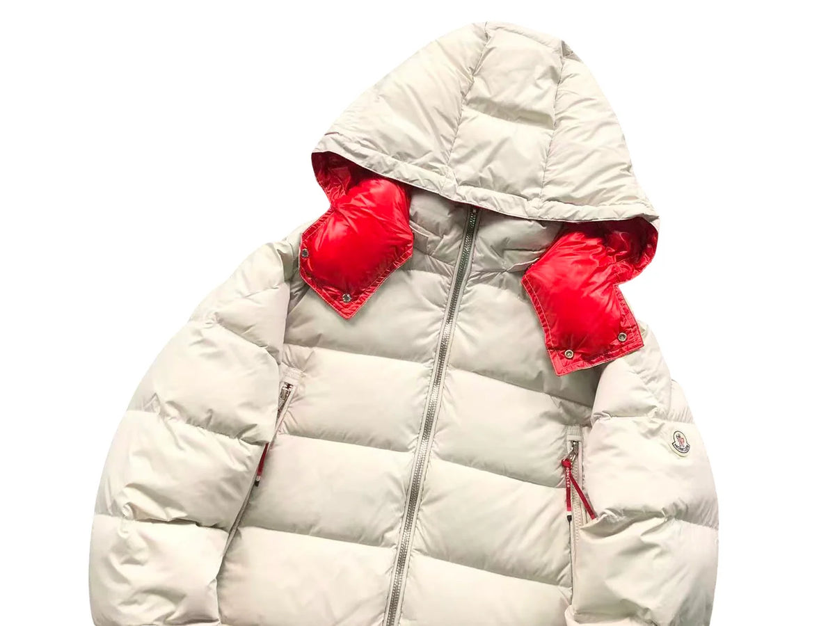 Moncler Poirier Down Jacket in White/Red