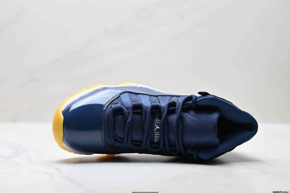 Air Jordan 11 Retro Midnight Navy and Yellow Unisex Sneakers Style 06