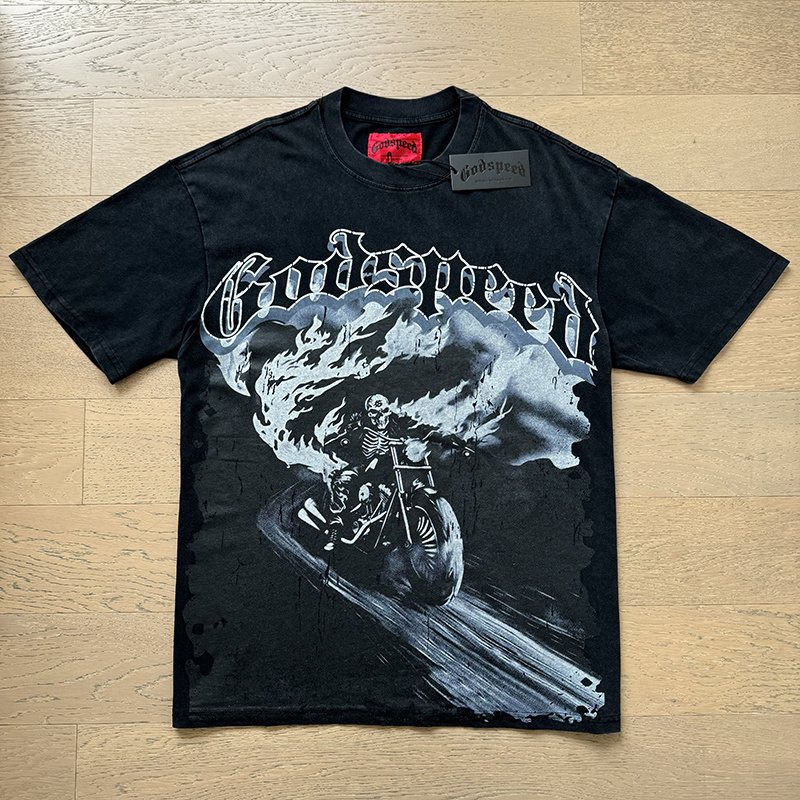 Godspeed Washed Black Motorcycle Graphic T-Shirt