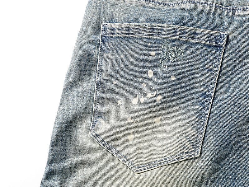 R+A Light Blue Distressed Paint Splatter Jeans