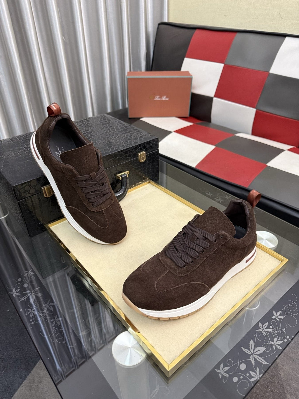 Dark Brown Lace-Up Sneakers with White Soles