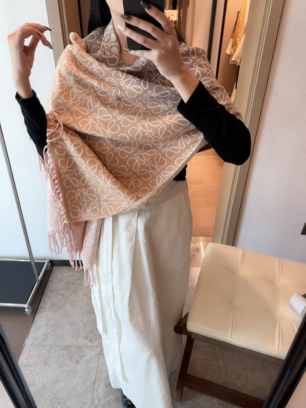 Loewe Fringed Interlocking Motif Scarf