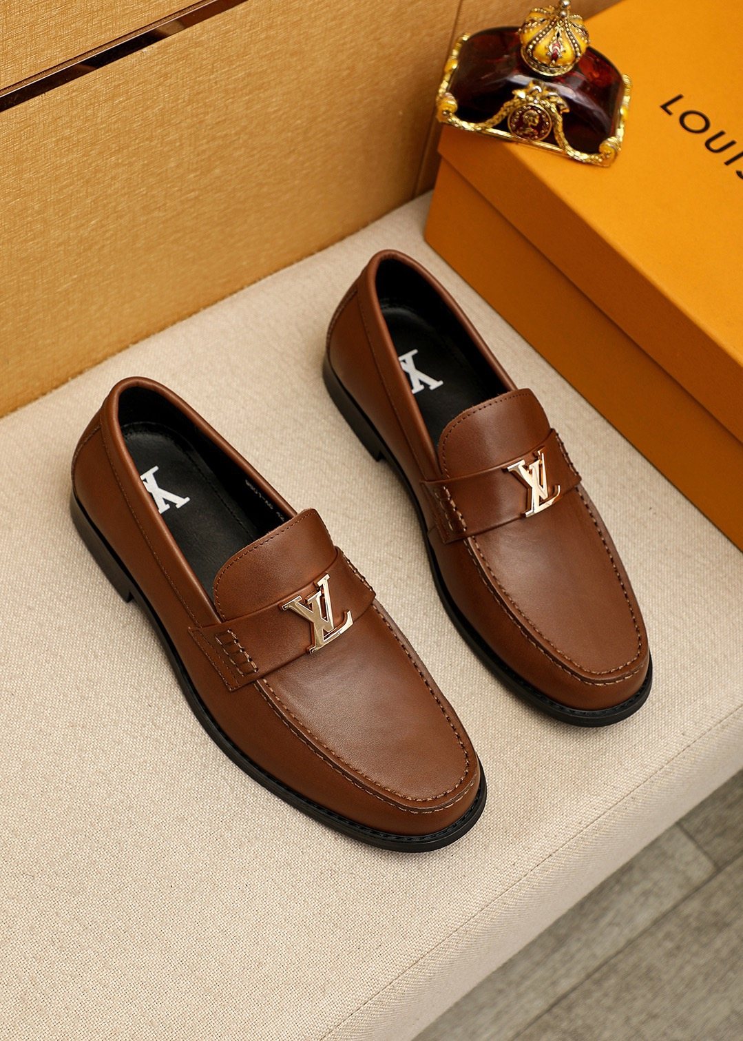 LOUIS VUITTON Brown Metal Hardware Loafers
