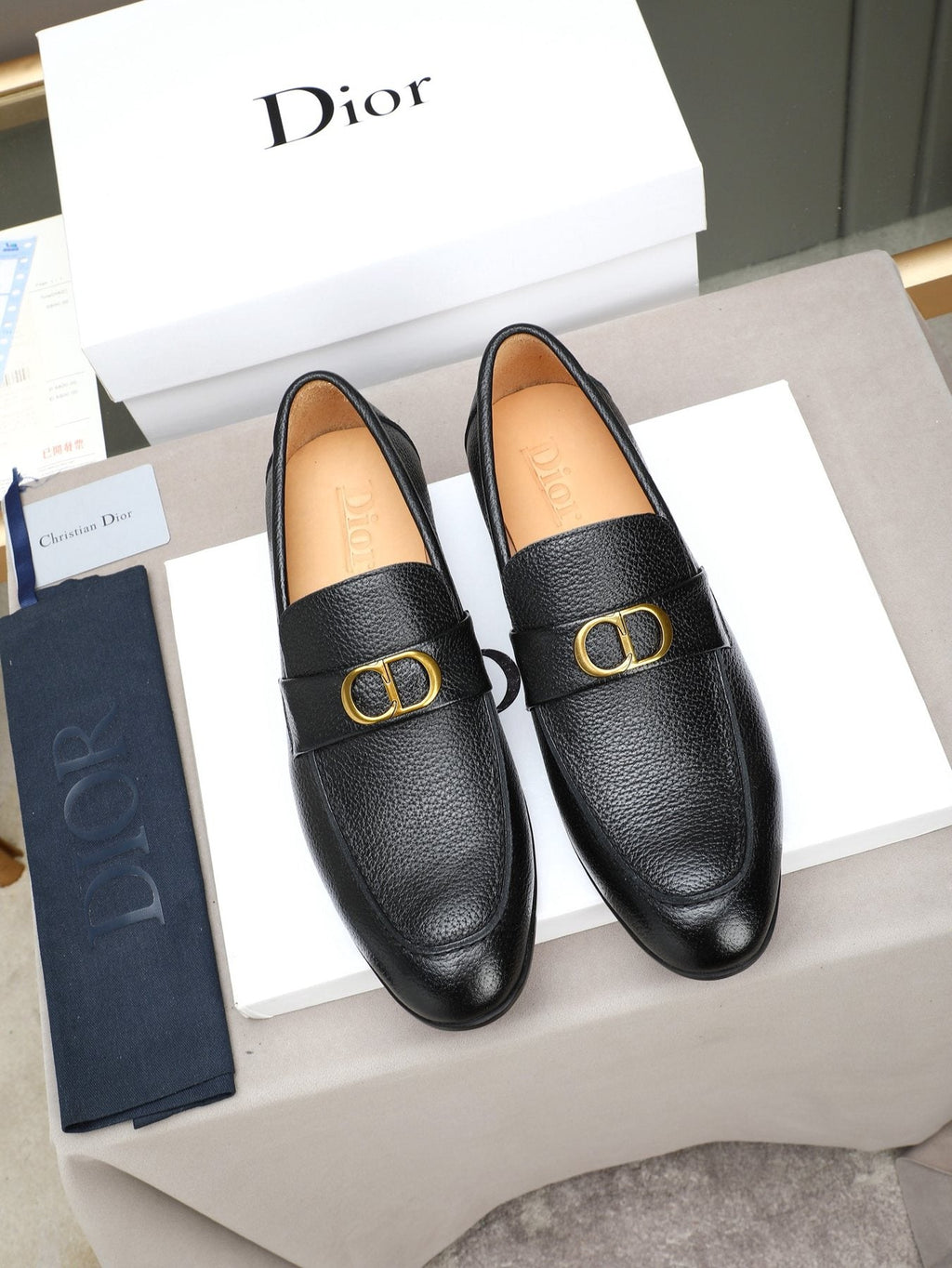 Dior Black Buckle Loafers