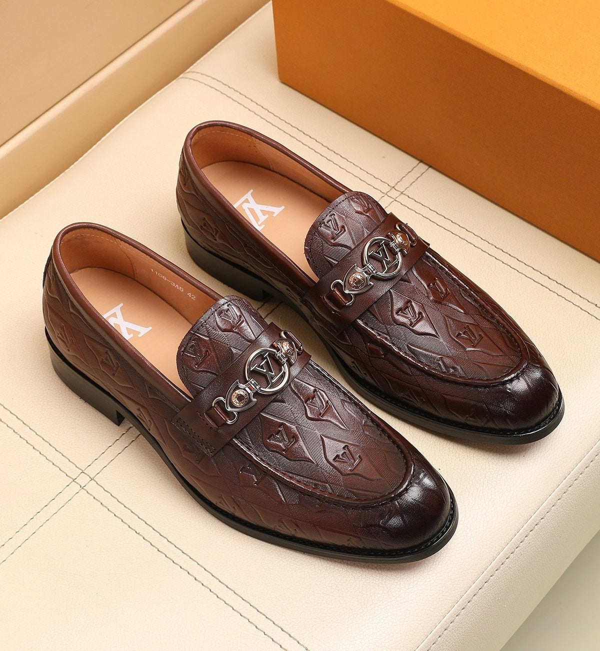 Louis Vuitton Dark Brown Embossed Loafers