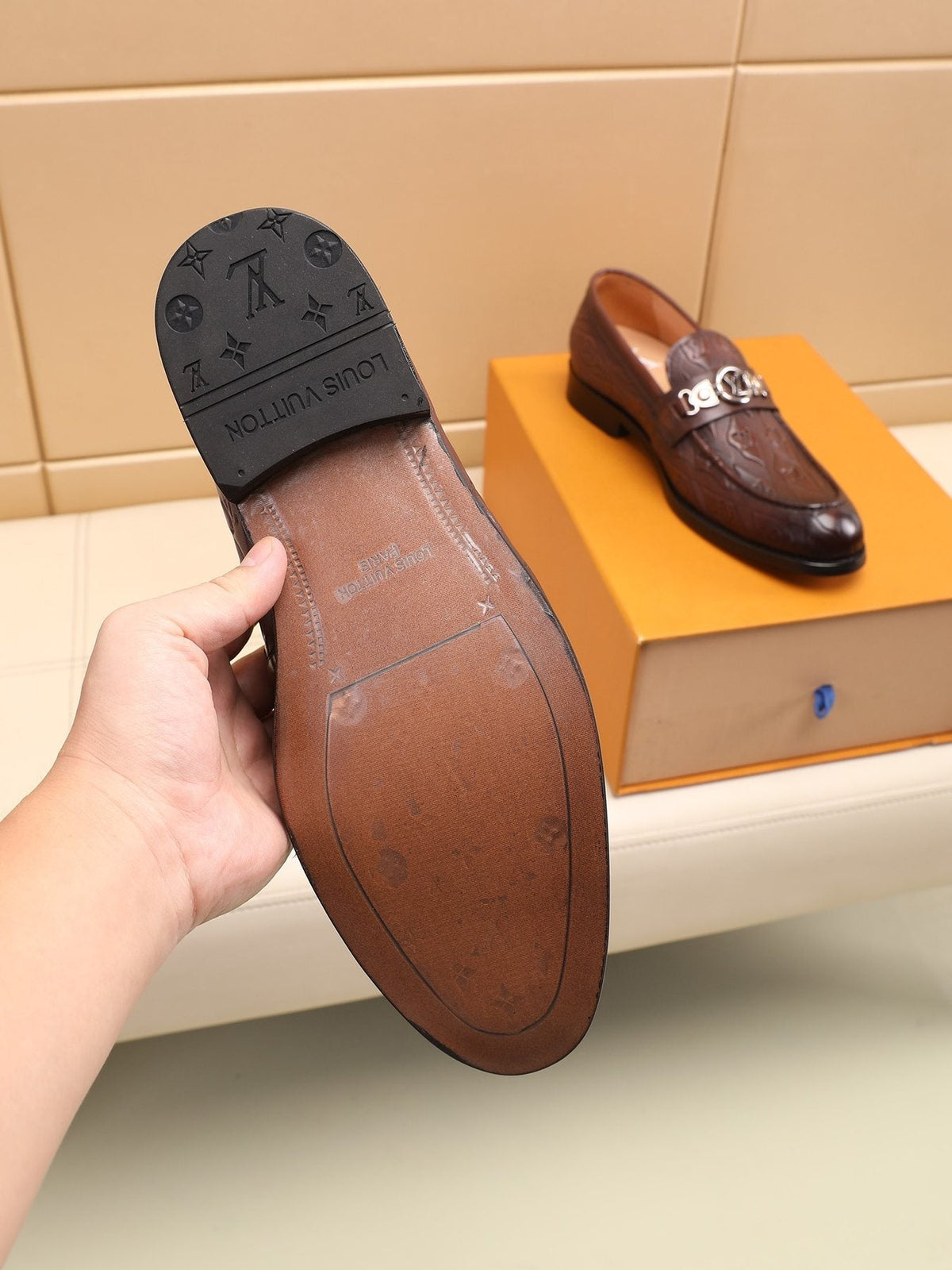 Louis Vuitton Dark Brown Embossed Loafers