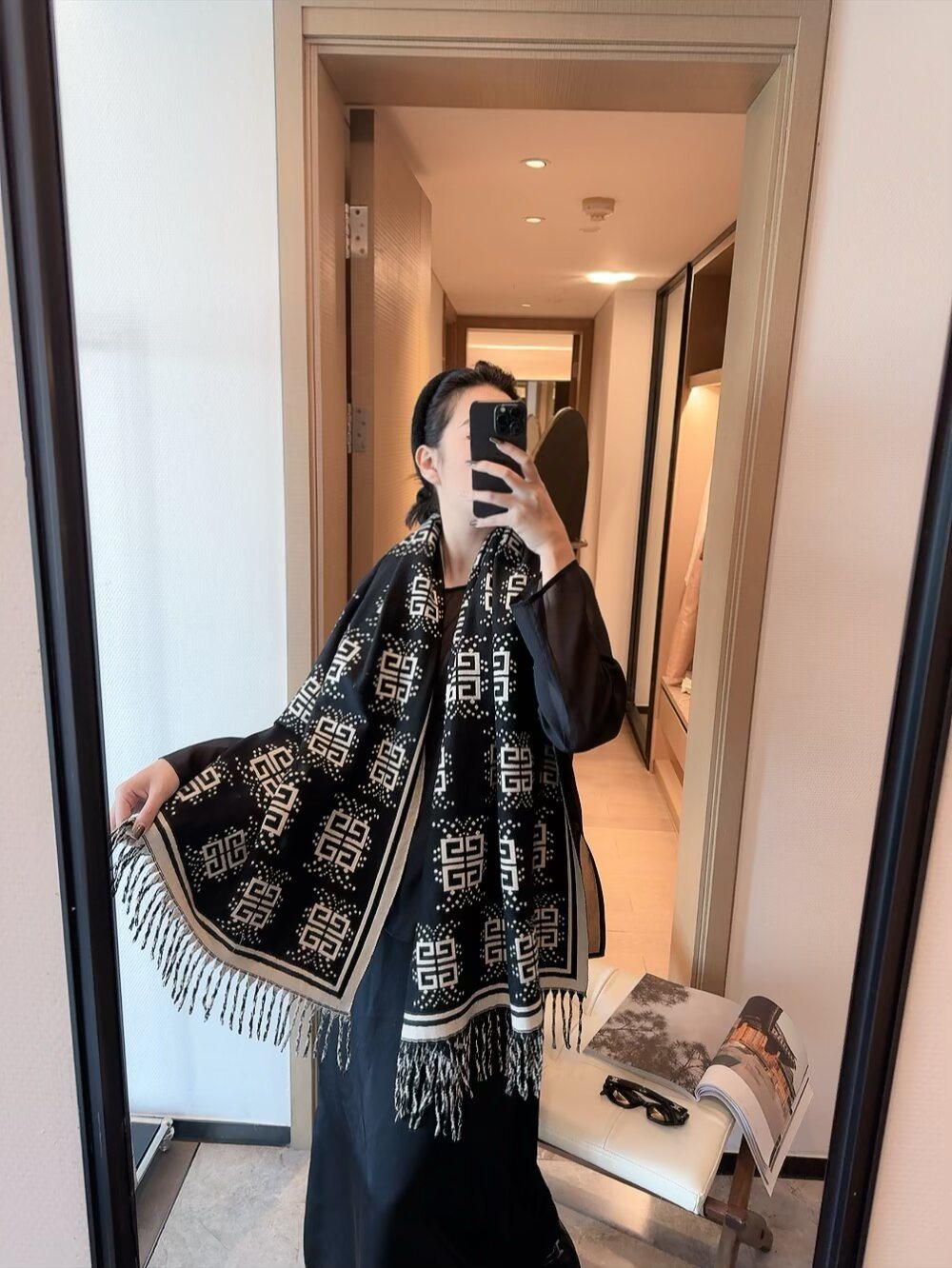 Givenchy Geometric Monogram Fringe Scarf