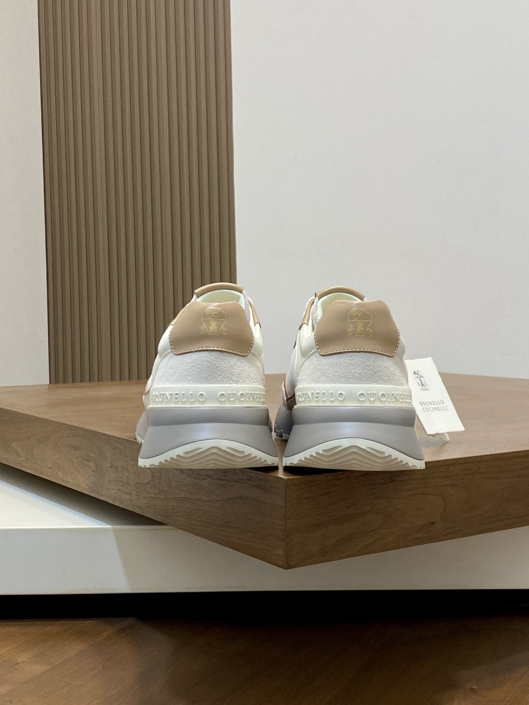 Brunello Cucinelli White and Beige Low-Top Sneakers