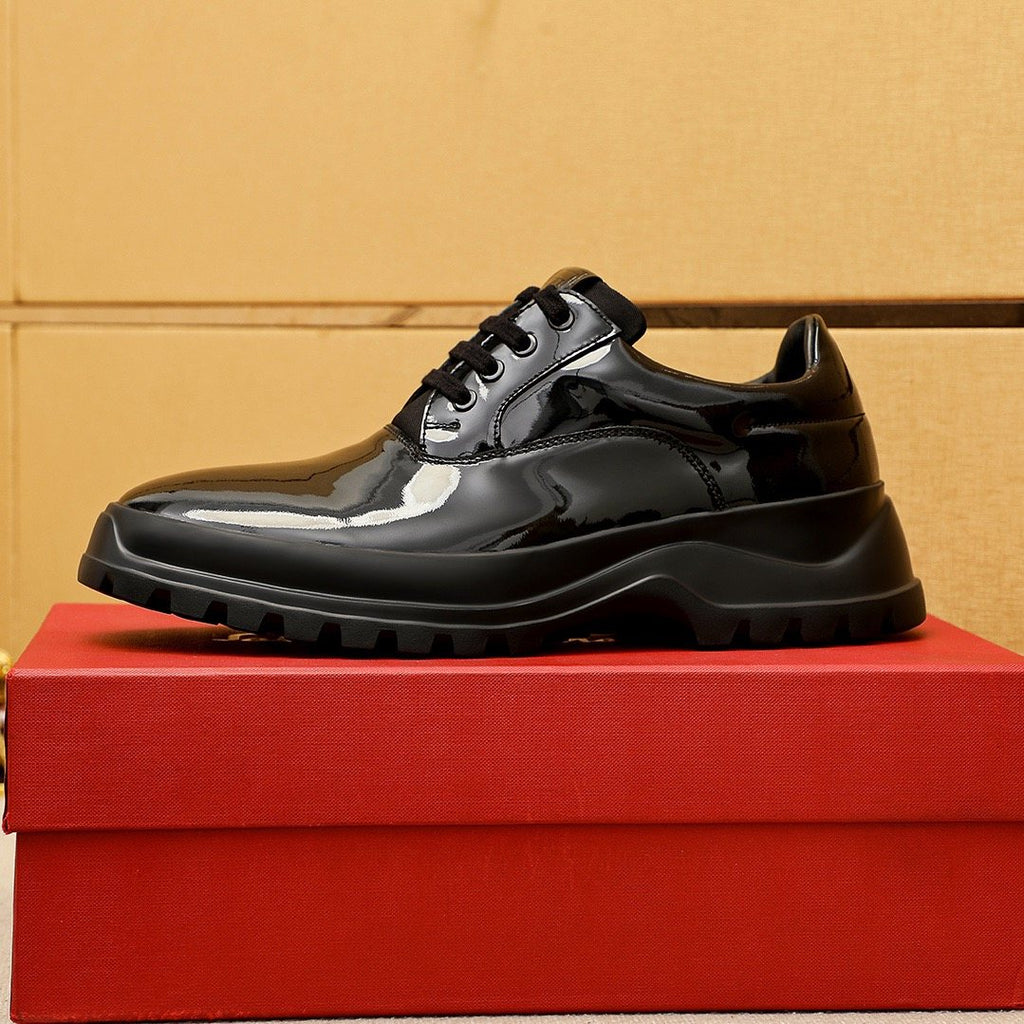 Ferragamo Black Patent Leather Lace-Up Shoes