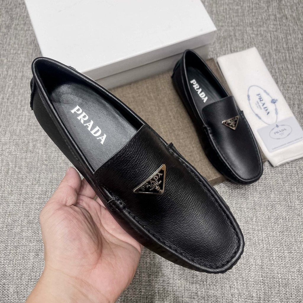 Prada Black Triangle Plaque Loafers