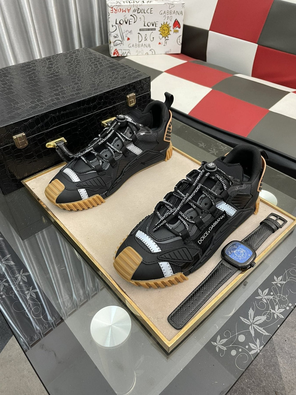 Dolce & Gabbana Black and Gray Lace-Up Sneakers