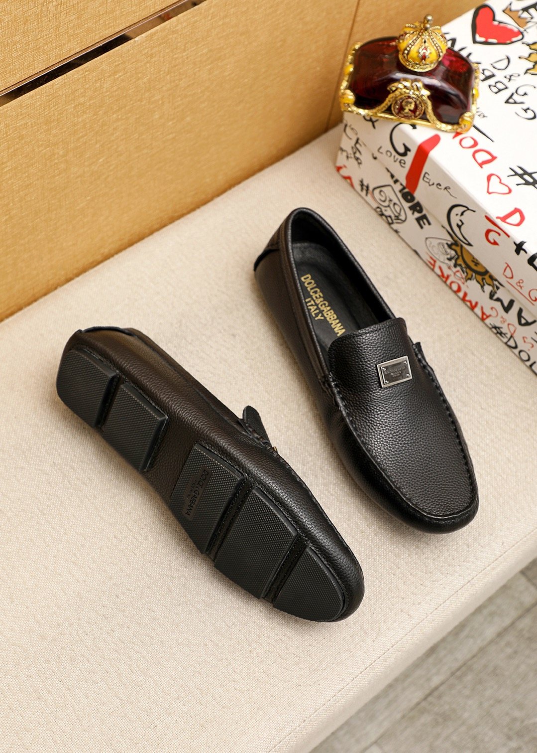 Dolce & Gabbana Men's Black Metal-Accent Slip-On Loafers