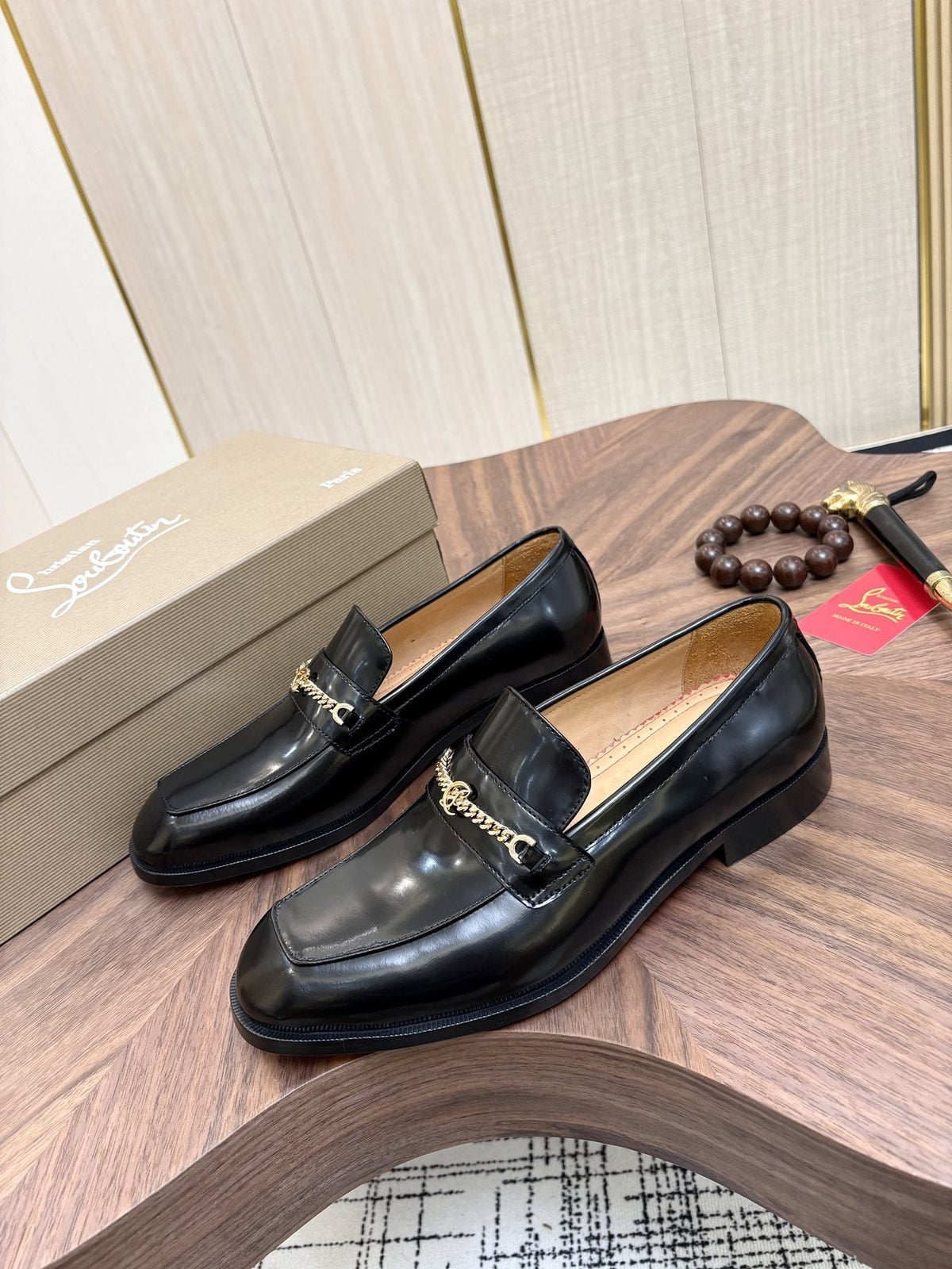Christian Louboutin Men's Black Gold-Tone Hardware Loafers