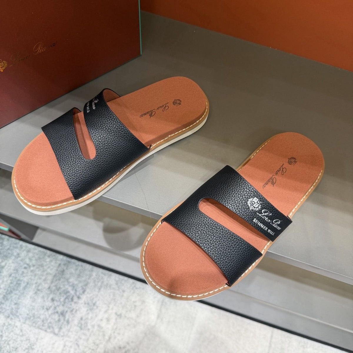 Loro Piana Summer Walk Slotted Slide Sandals