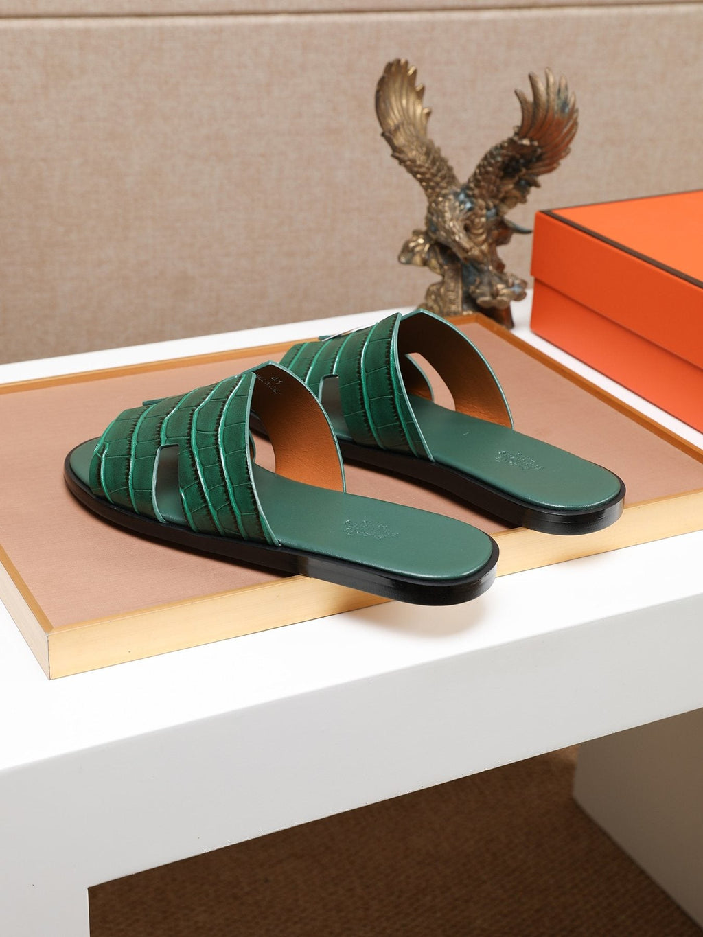 Hermès Croc-Embossed H Slide Sandals