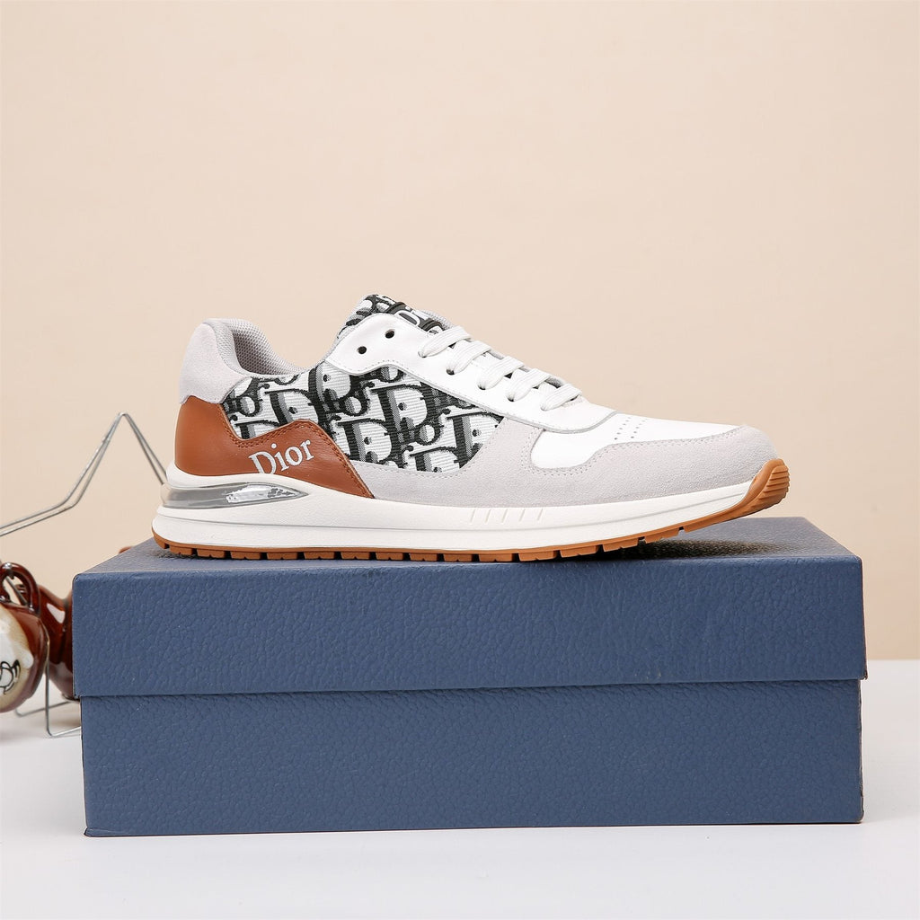 Dior White, Black & Tan Low-Top Sneakers