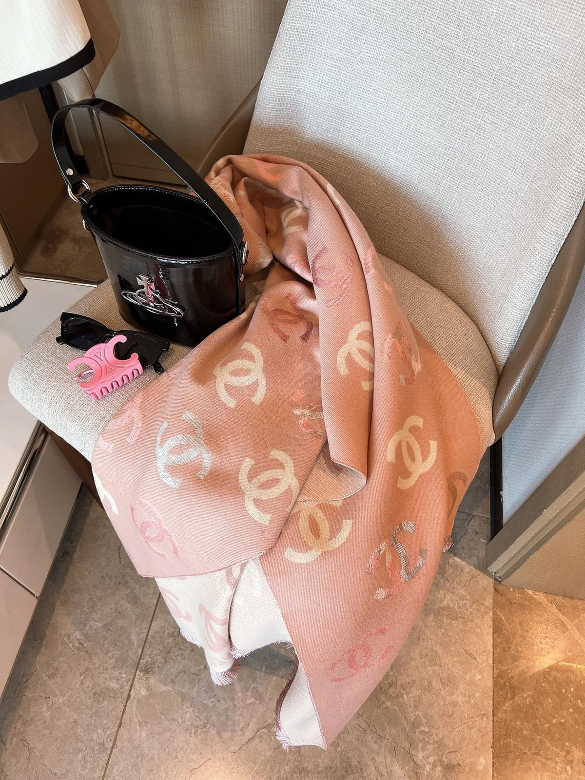Chanel Patterned Fringed Scarf