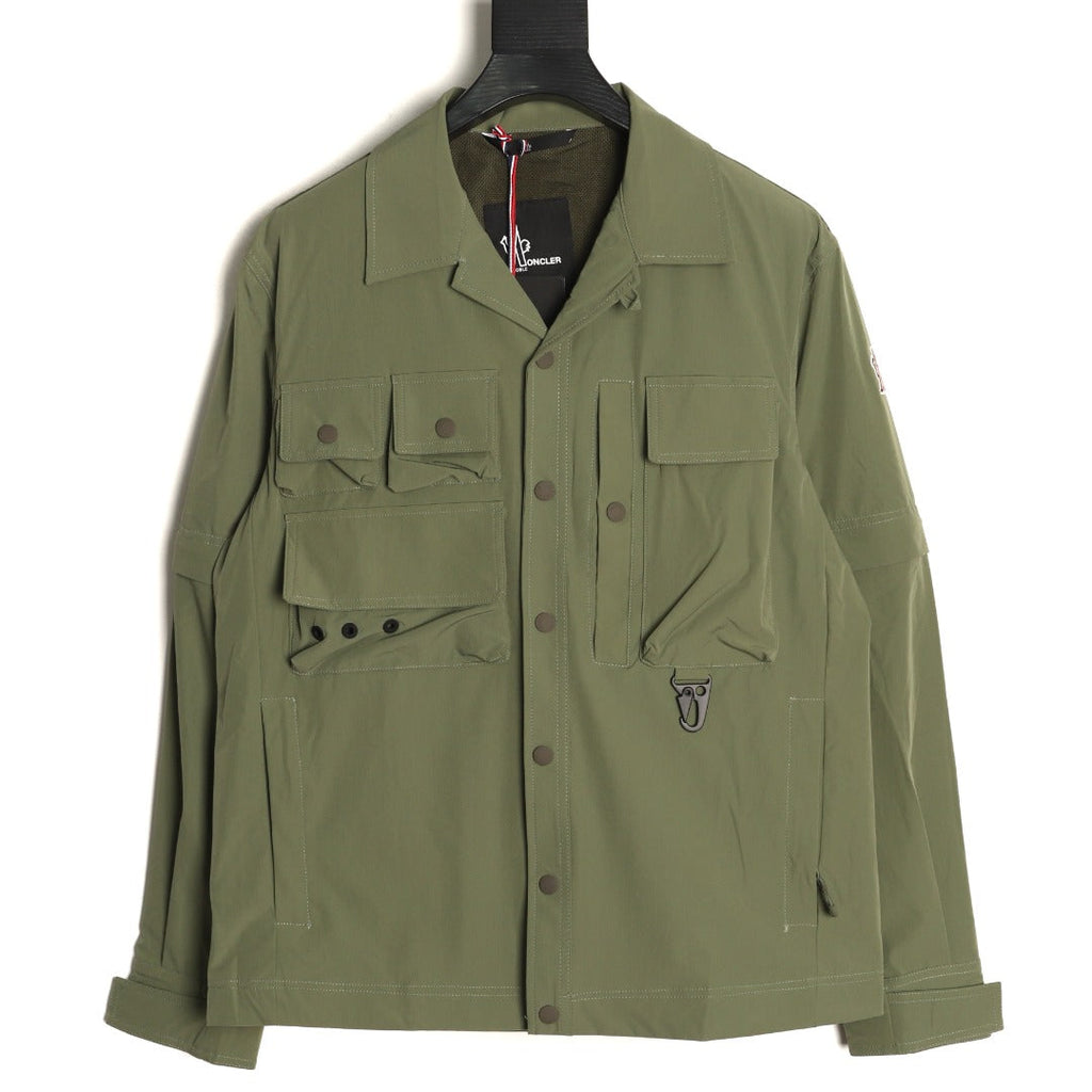 Moncler Utility Shirt-Collar Jacket - Olive Green